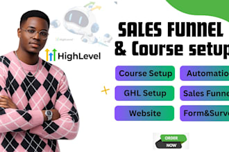 setup gohighlevel funnels, landing pages ghl course setup