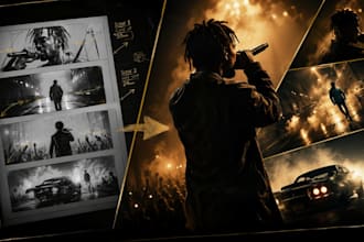create cinematic music video storyboard illustration