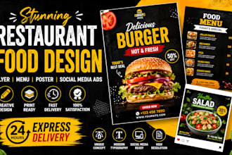 design stunning food flyer restaurant post menu and social media ads