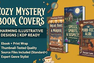 design a cozy mystery book cover for amazon KDP and self publishing