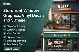 design storefront window graphics, vinyl decals and signage door sign
