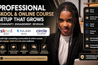 skool setup online course, circle so skool membership site setup kajabi expert