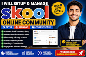 skool online community setup skool community manager skool online course setup