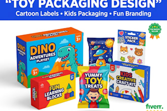 create toy packaging and cartoon label design for kids
