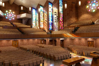 do church renovation and 3d rendering with 2d floor plan