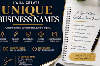 create catchy business name, brand name, company name with slogans taglines