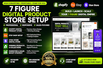 setup 7figure shopify digital product,etsy shop, stan store digital store