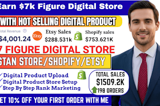 setup 7figure shopify digital product,etsy shop, stan store digital store