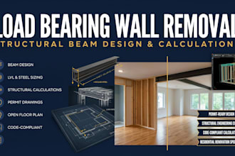 provide structural beam design and calculations for load bearing wall removal