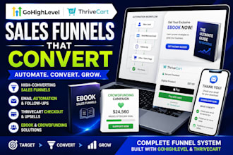 build gohighlevel thrivecart funnels landing pages websites ebooks crowdfunding