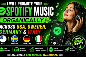 promote your spotify music organically across USA, sweden, germany, and italy