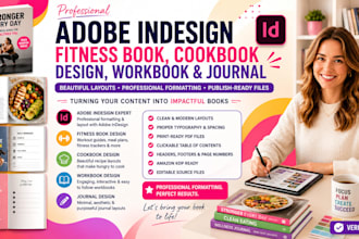 adobe indesign, fitness book, cookbook design, workbook and journal