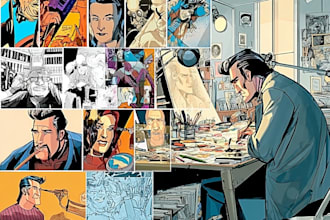 draw comic book, cartoon comic art, comic page illustration as comic artist