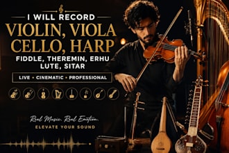 record cinematic violin, cello, viola, harp, fiddle, theremin, erhu, lute, sitar