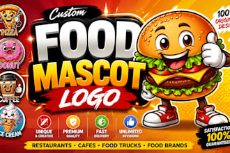 create a custom food mascot logo for restaurant, cafe or food brand