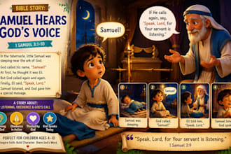 write and illustrate bible themed children story book and picture book design