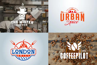 make modern food, pizza, restaurant and cafe logo design