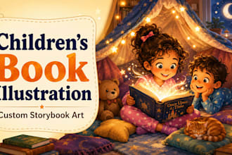 do beautiful watercolor childern story book illustration