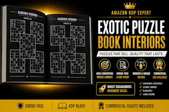 design samurai sudoku, logic grid, and exotic puzzle book interiors form canva