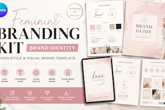 design canva feminie branding kit, brand identity, logo style visual brand guide
