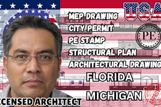 draw architecture, structure, mep drawings for mi, fl city permits with pe stamp