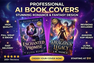 design stunning ai book cover for romance fantasy thriller and kindle books