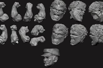 sculpt 3d head, scale size head, miniature, action figure for 3d stl file print