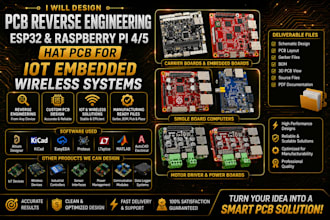 design esp32, raspberry pi hat and pcb reverse engineering for embedded systems