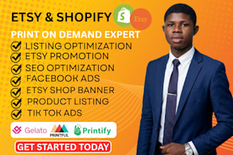 setup etsy shopify print on demand store, printify printful and gelato