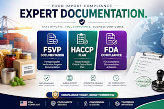 prepare fsvp documentation, haccp plan, and fda compliance docs for food importe