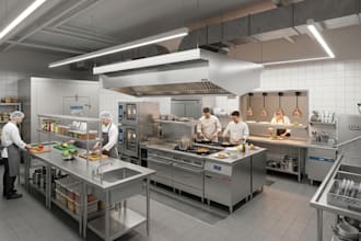 design a professional commercial kitchen for hotels, restaurants and bars