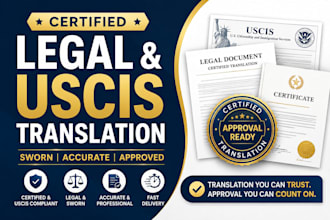 provide certified legal, uscis and sworn legal document translation for approval