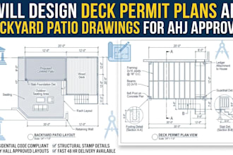 design deck permit plans and backyard patio drawings for city permit