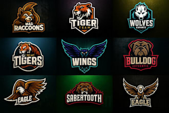 design animal, mascot logo, wolf, tiger, eagle, bear, fox