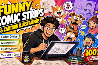 draw funny comic strips and cartoon illustrations