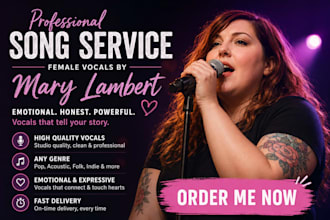 sing emotional pop folk and soul vocals for your song