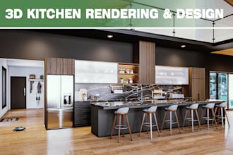create a high quality 3d render for your kitchen remodel