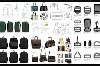 bag tech pack design, hand bag, back pack, purse, wallet, tote bag tech pack