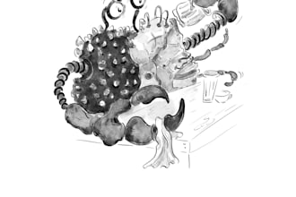 create a grayscale cartoon illustration