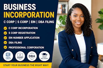 do c corp incorporation, s corp registration, ein number and dba filling