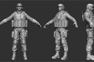 make 3d military character model,collectible statue design, tactical gear sculpt