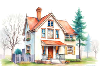create house and building photo into watercolor art