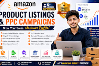 do amazon product upload, listing creation and amazon PPC setup