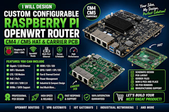 design custom configurate raspberry pi penwrt router cm4 cm5 hat and carrier pcb