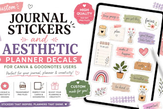 create journal stickers and aesthetics planner decals for canva, goodnotes users