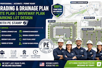 grading and drainage plan, site plan driveway plan, parking lot with pe stamp