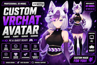 edit vrchat avatar, 3d nsfw furry model, anime vtuber commission, vrc model, vrm