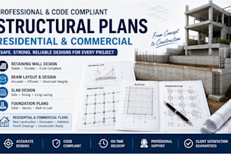 retaining wall, beam, slab and foundation plan residential, commercial plans