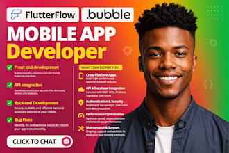 be your flutterflow mobile app developer, build flutter bubble io mobile app
