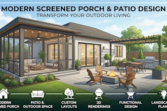 design modern screened porch, backyard patio and outdoor space